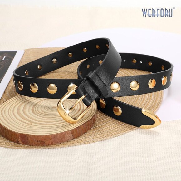 Women Fashion Leather Belt Studded Leather Belt Ladies Belts for Jeans Dress Pun - Picture 4 of 5